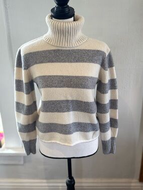 Calvin Klein Cream & Gray Striped Turtleneck Sweater